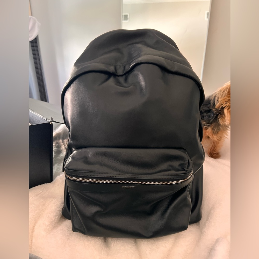 AUTHENTIC Matte black leather Saint Laurent (YSL) city backpack bag. - Picture 2 of 7